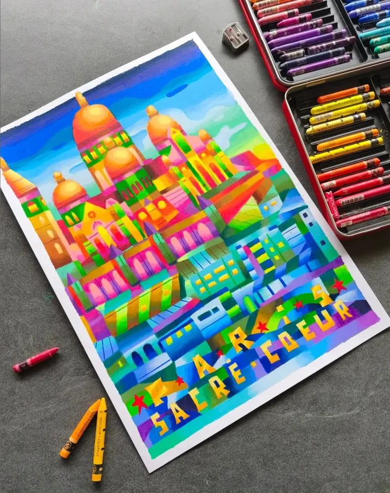 Gaspard Louane: colourful drawing of Sacré-Cœur