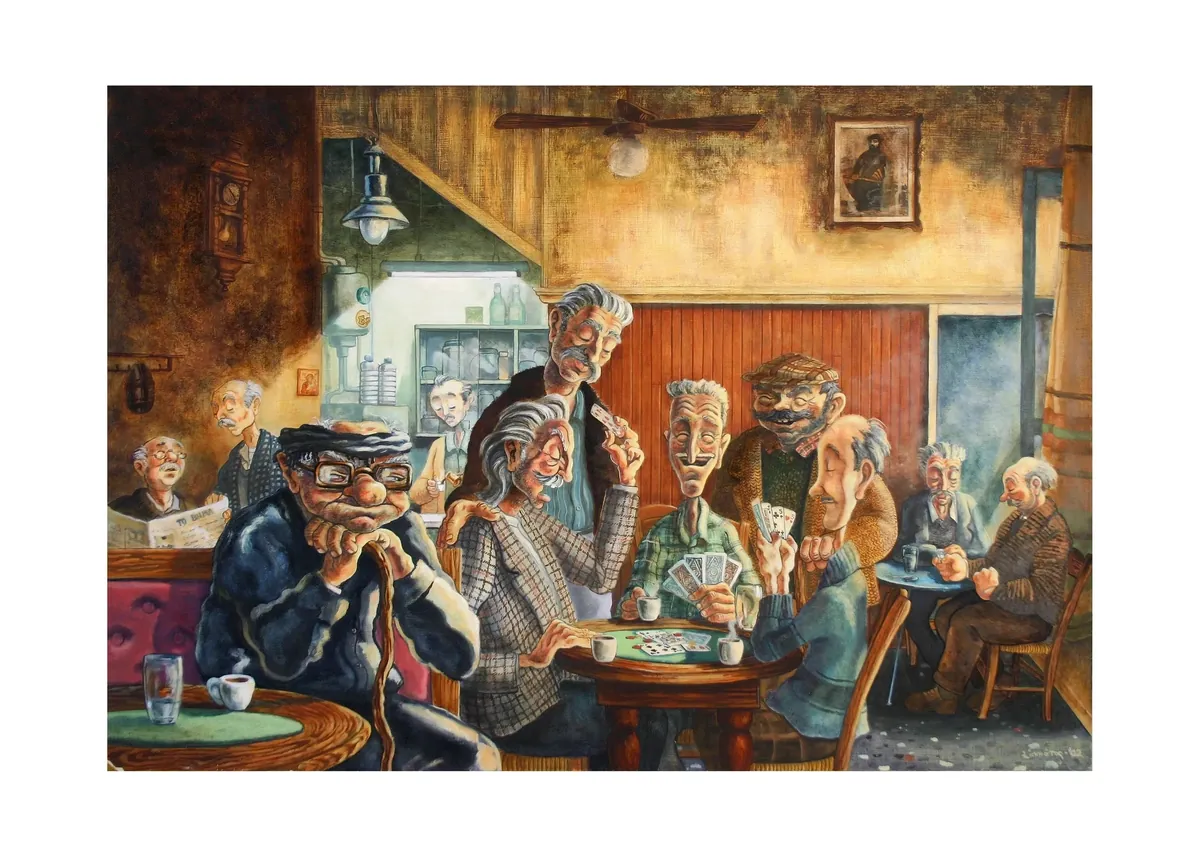Steven Sacatos: tavern scene with figures